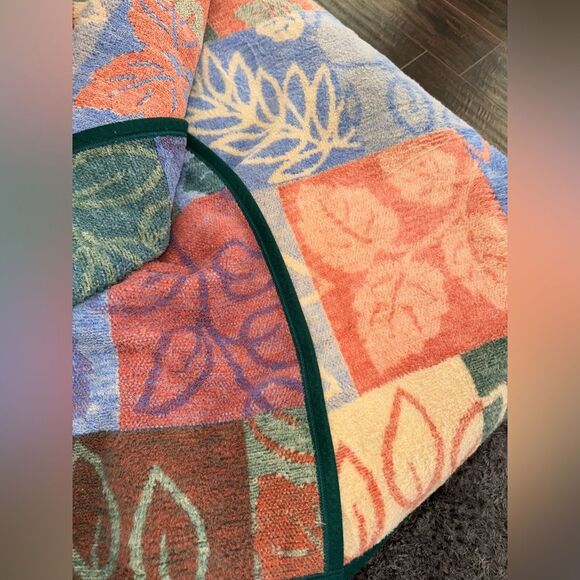 Rare 1990 Biederlack Cotton blend Reversible Blanket VTG Floral Leaves pattern - Picture 3 of 14